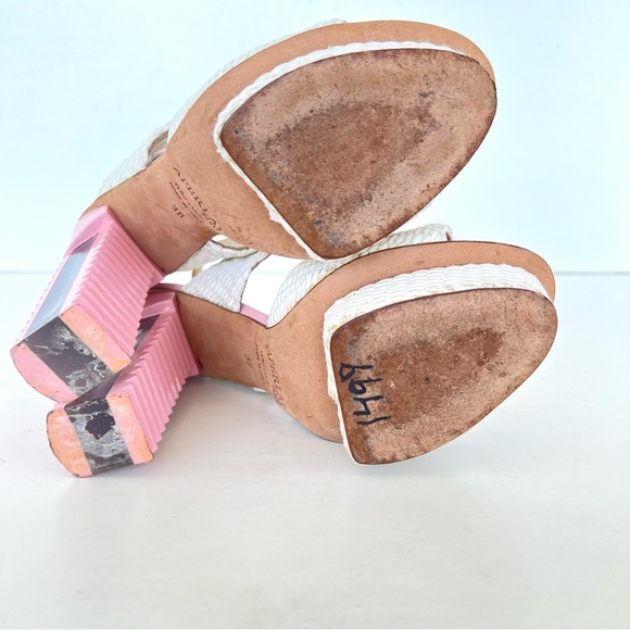 APERLAI Paris White Wicker Style Pink Leather Ankle Strap  Lucite Heel Sz 38 - Picture 9 of 15